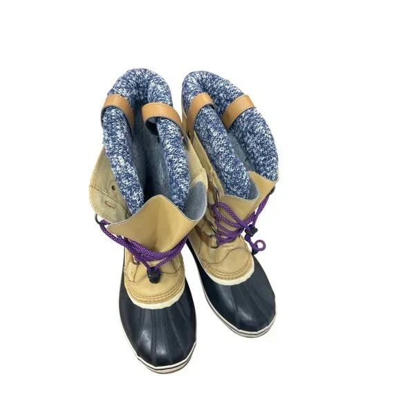 Sorel Joan of Arc Womans Tan Black Knit mid calf boots Sz 7 SKU 9565 - Picture 15 of 16